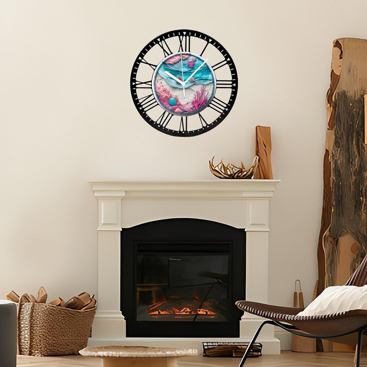 Metal Wall Clock for Living Room -10" Pink Coral Ocean Beach Shells Silent Non Ticking,Battery Operated, Antique Clocks for Farmhouse,Bedroom,Kitchen - Rome Numerals