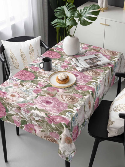 Light Pink Spring Floral Rectangle Tablecloth Waterproof & Stainproof Tablecloths, Vintage Summer Botanical Wipeable Table Cloth for Round/Rectangle/Oval/Square/Dining/Party/Wedding, 60x120