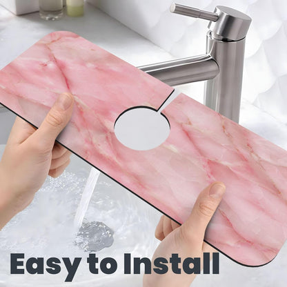 Light Pink Marble Tile Faucet Mat Splash Guard, Absorbent Quick-Dry Kitchen Sink Mat,Ideal For Splash Guard Drip Catching