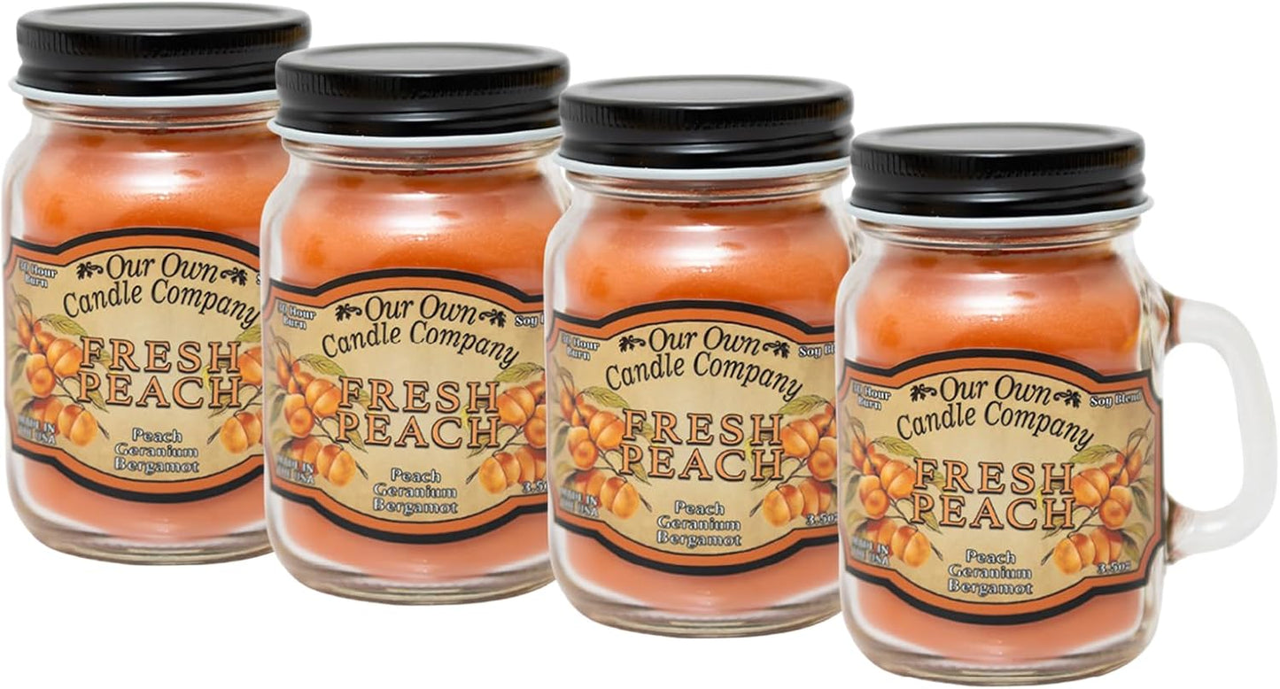 Fresh Peach Scented Mini Mason Jar Candle by Our Own Candle Company, 3.5 Ounce (4 Pack)
