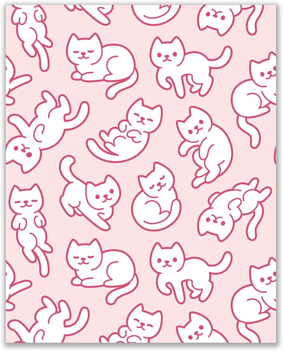 Crystal Canvas Prints Pink Cat Prints - Set of 4 (8x10) Inches Glossy Kawaii Kitten Paw Beans Cute Minimalist Pastel Blush Cartoon Anime Wall Art Decor
