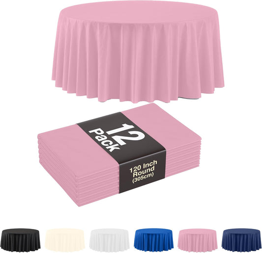 Exquisite Pack of 12 Pink Plastic Table Cloth - Size: 120 Inch Round Disposable Tablecloth for Parties - Ideal for for Birthdays, Parties, Summer & More