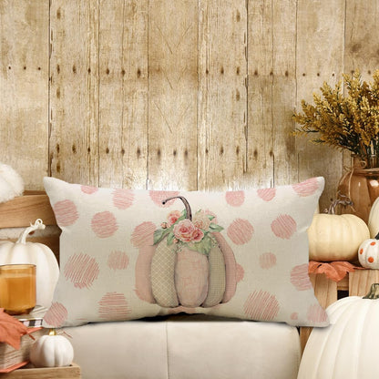Fall Pumpkin Pillow Covers 12x20 Polka Dot Pumpkin Flower Pillows Seasonal Autumn Thanksgiving Farmhouse Decorative Lumbar Throw Pillow Cushion Cases for Sofa Couch (Pink)