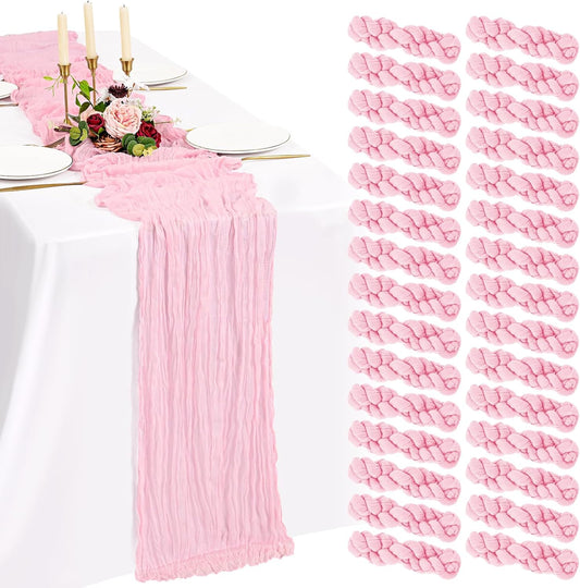 30 Pack Cheesecloth Table Runner 10FT Light Pink Table Runner Boho Gauze Cheese Cloth Table Runners Long Rustic Sheer Table Decorations for Wedding Party Baby Bridal Shower Birthday Holiday Home