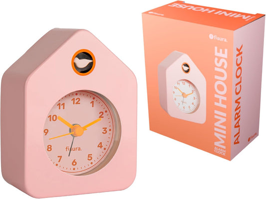 Fisura – Travel Alarm Clock Pink. Silent Analog Clock with Non-Ticking Mechanism, Small Original Vintage-Style Accessory Gift for nightstand. 3.8 x 2.9 x 1.8 in.1 AA Battery.