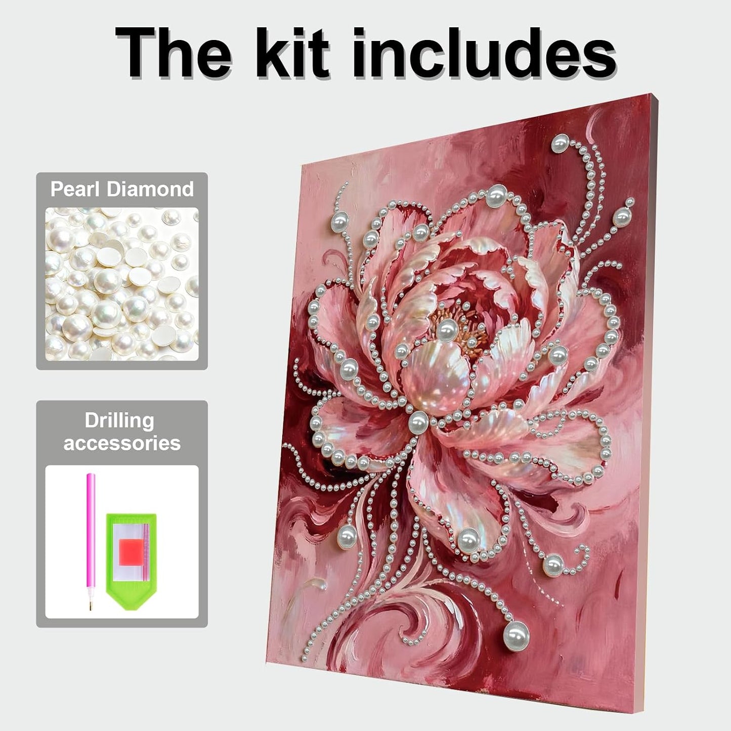 FRANDEK Pink Flowers DIY Pearl Art Painting, Sparkling Diamond Art Craft with Included Frame, 30x40cm Modern Home Decor for Wall, Thoughtful Gift for Adults Birthday Housewarming