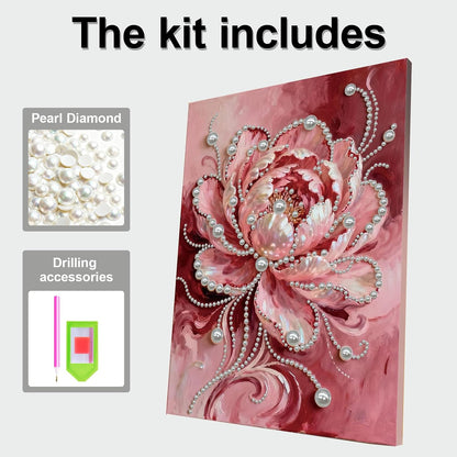 DIY Diamond Pearl Painting Kit for Adults, Beginner Friendly Craft Kits with Frame 30x40cm,Home Decor Housewarming Gift, Diamond Dots Beads Canvas Art for Wall Decor(Pink Flower)