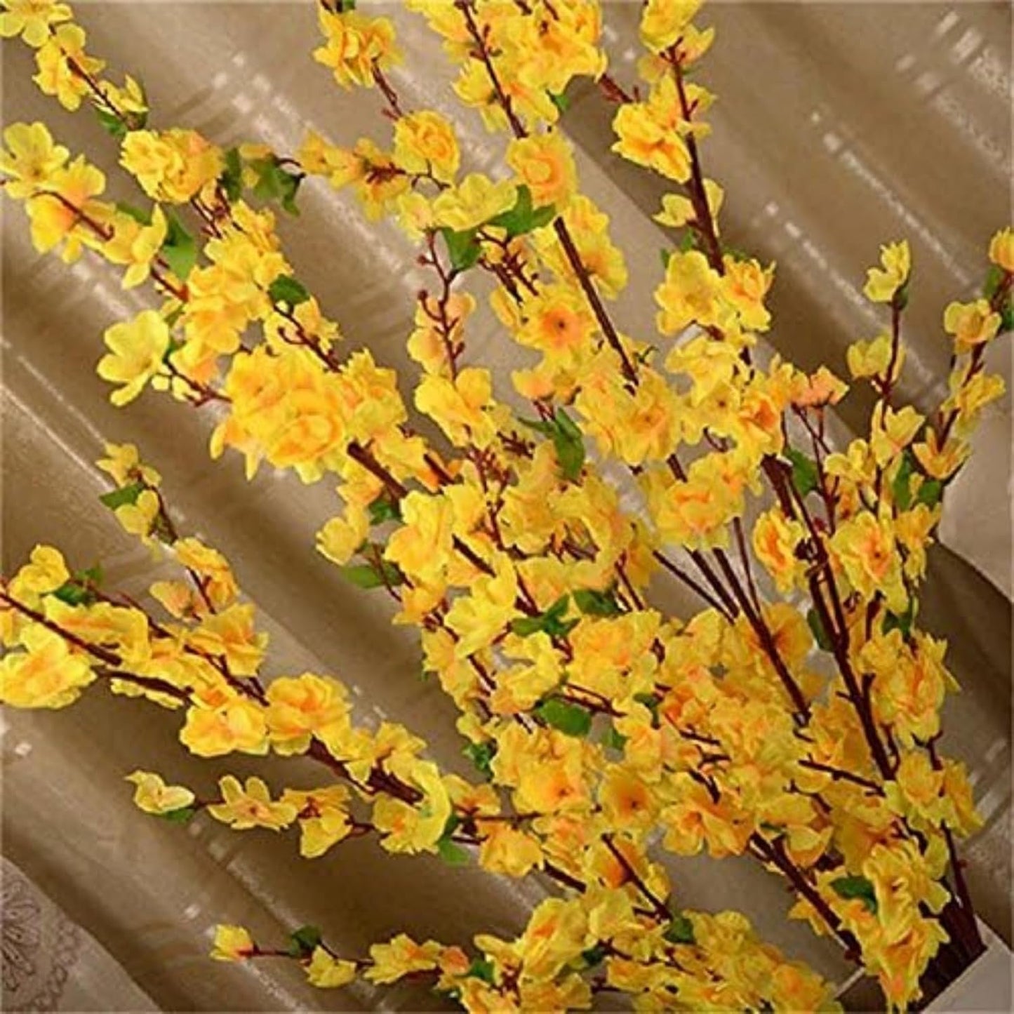 10PCS Artificial Cherry Blossom Flower Branches, 25.6 Inch Silk Spring Peach Blossom Bouquet Fake Flower Stems Arrangement for Wedding Home Decoration (Yellow)