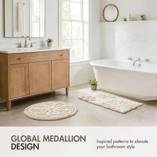 Madison Park Casablanca 100% Cotton Tufted Bathroom Rugs Luxurious Plush Medallion Floral Pattern Bath Mat Absorbent, Quick Dry, Spa Design Shower Room Décor, Rectangle 20" x 30", Pink