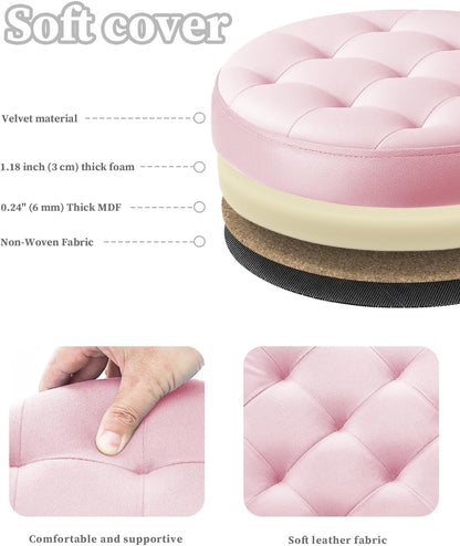 Bsketa® Folding Storage Ottoman Round 14" x 14" x 13"Inch Foot Stool with Thicker Foam Padded Seat Small Velvet Storage Ottoman Bench Foot Rest for Living Room Foldable Coffee Table(Pink)