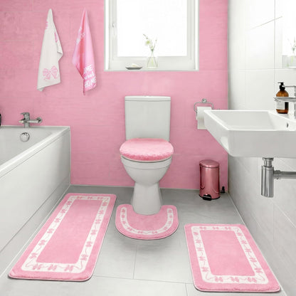 Nuanchu 6 Pcs Dark Pink Bow Bathroom Rugs Set with Cute Bow Hand Towels Non Slip U-Shaped Toilet Rug Water Absorption Bath Mat for Spring Summer Bathroom Bedroom Living Room