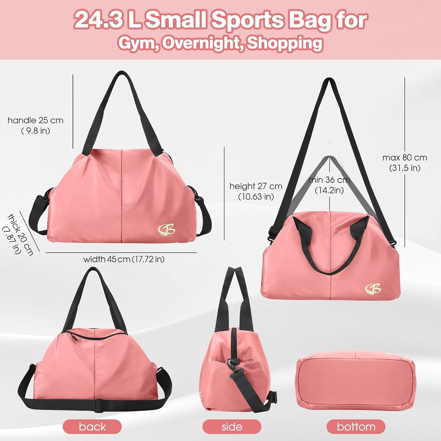 Gym Bag for Women Small Light Pink 45x27x20 cm with Wet Pocket, Overnight Travel Sports Tote Bags for Fitness, Workout
