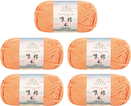 Susan's Family Combed Cotton 4 ply Yarn 5x50g-5Packs-03#Peach Fuzz | 5skein pack balance 60cotton40acrylic blend Fingering Yarn Soft breathable durable crochet and knit baby blanket cardigan toy