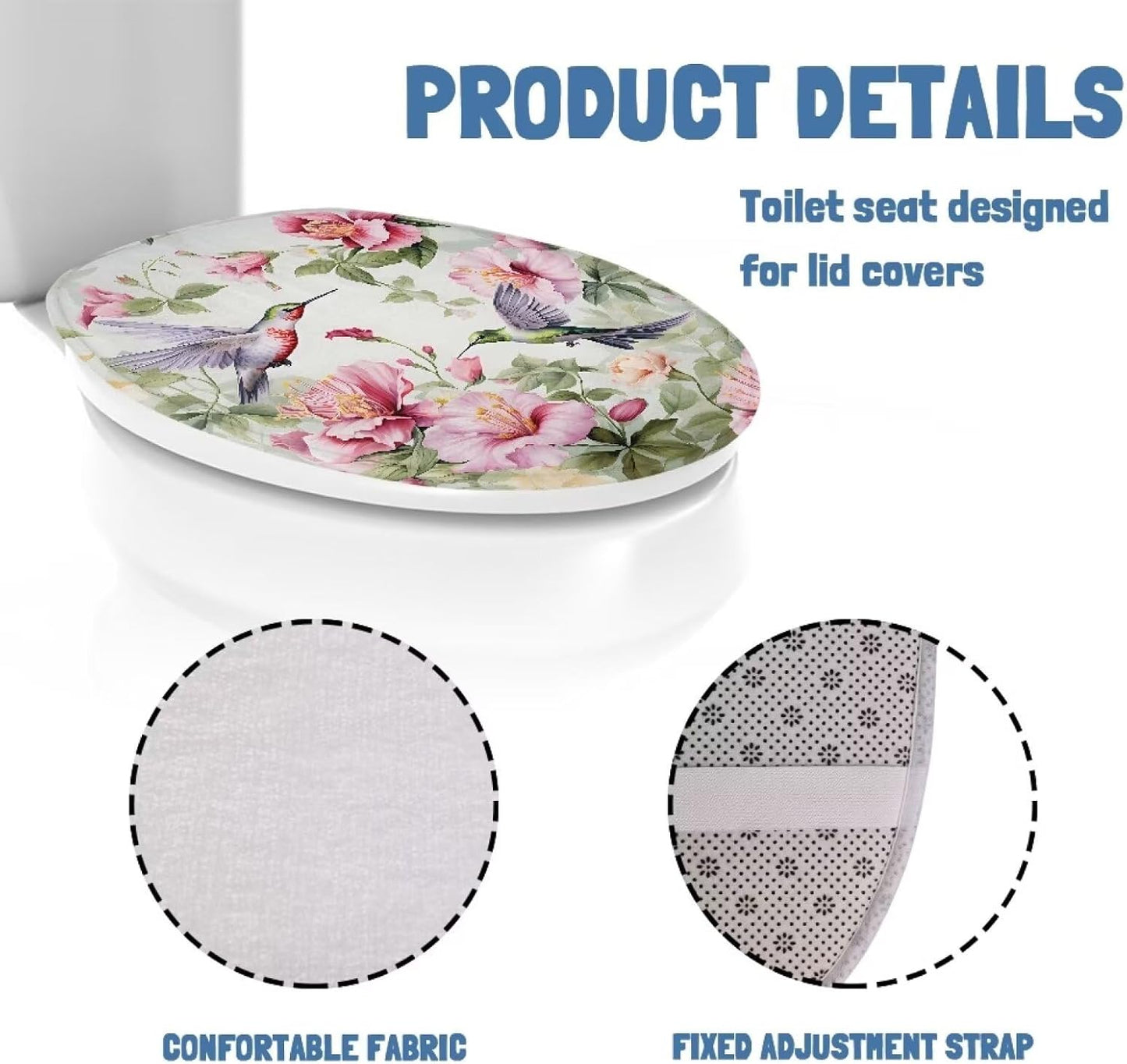Green Hummingbird Toilet Bowl Cover Seat Pink Flower Toilet Seat Cover Toilet Seat Covers for Bathroom Toilet Seat Cover Elongated Adjusts to Shape of Toilet Lid Toilet Cover