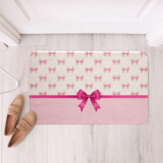 Feelyou Pink Bow Bathroom Rugs Girls Cute Bowknot Bath Mats Microfiber Dreamy Princess Bathroom Accessories Floor Doormats Non-Slip 16"x24" Soft
