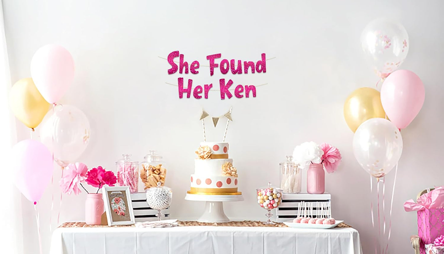 Pre-Strung She Found Her Ken Pink Glitter Bachelorette Banner - Bachelorette Party Decorations for Her - Party Supplies, Favors and Gifts
