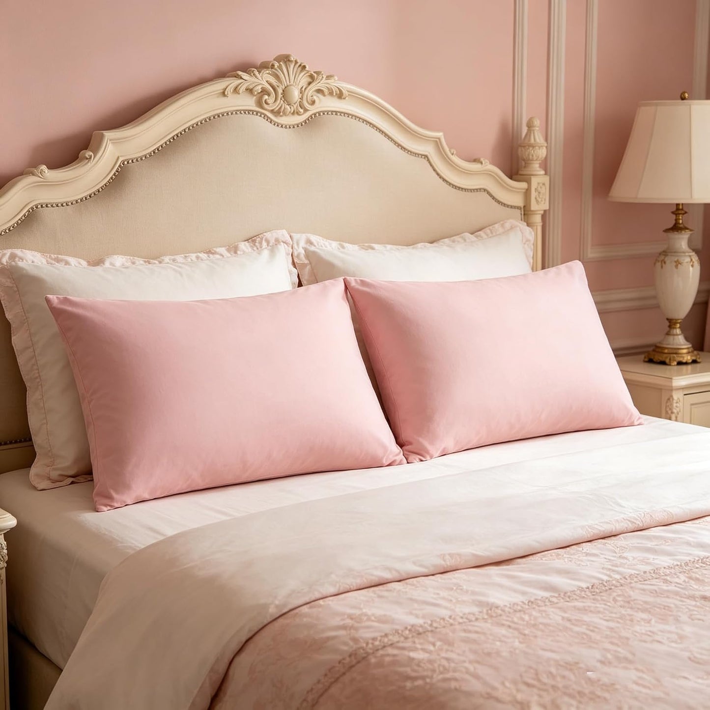 Mohap Zipper Pillowcase 2 Pieces Brushed Microfiber 1800 Hotel Quality Super Soft Pillow Cover No Shrinkage No Fade Pillow Protectors - Pink, Queen