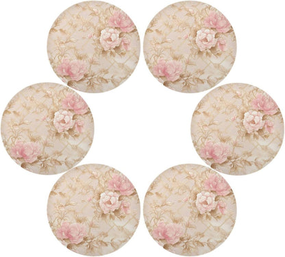 Rosette Floral Pattern Peach Gold Round placemat Reusable placemat placemats for Dining Table Autumn placemats Waterproof Linen placemats Set of 6 15.4x15.4in