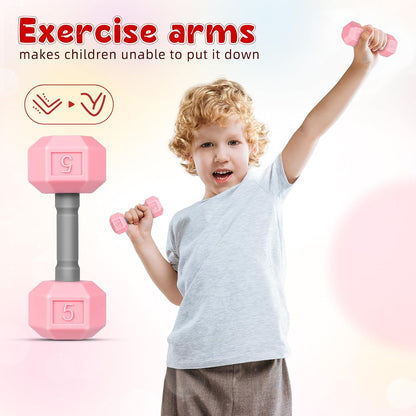 VOSAREA 2pcs Mini Silicone Dumbbells for Kids Toddler Hand Weights Set Children Home Gym Exercise Kindergarten Workout Toys Pink