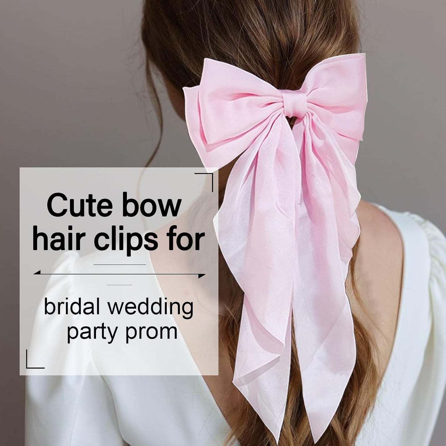 Silky Satin Hair Bows for Women Big Pink Bow Hair Clips for Girls Large Hair Barrettes Cute with Long Tails Party Hair Accessories for Thick & Thin Hair（pink）