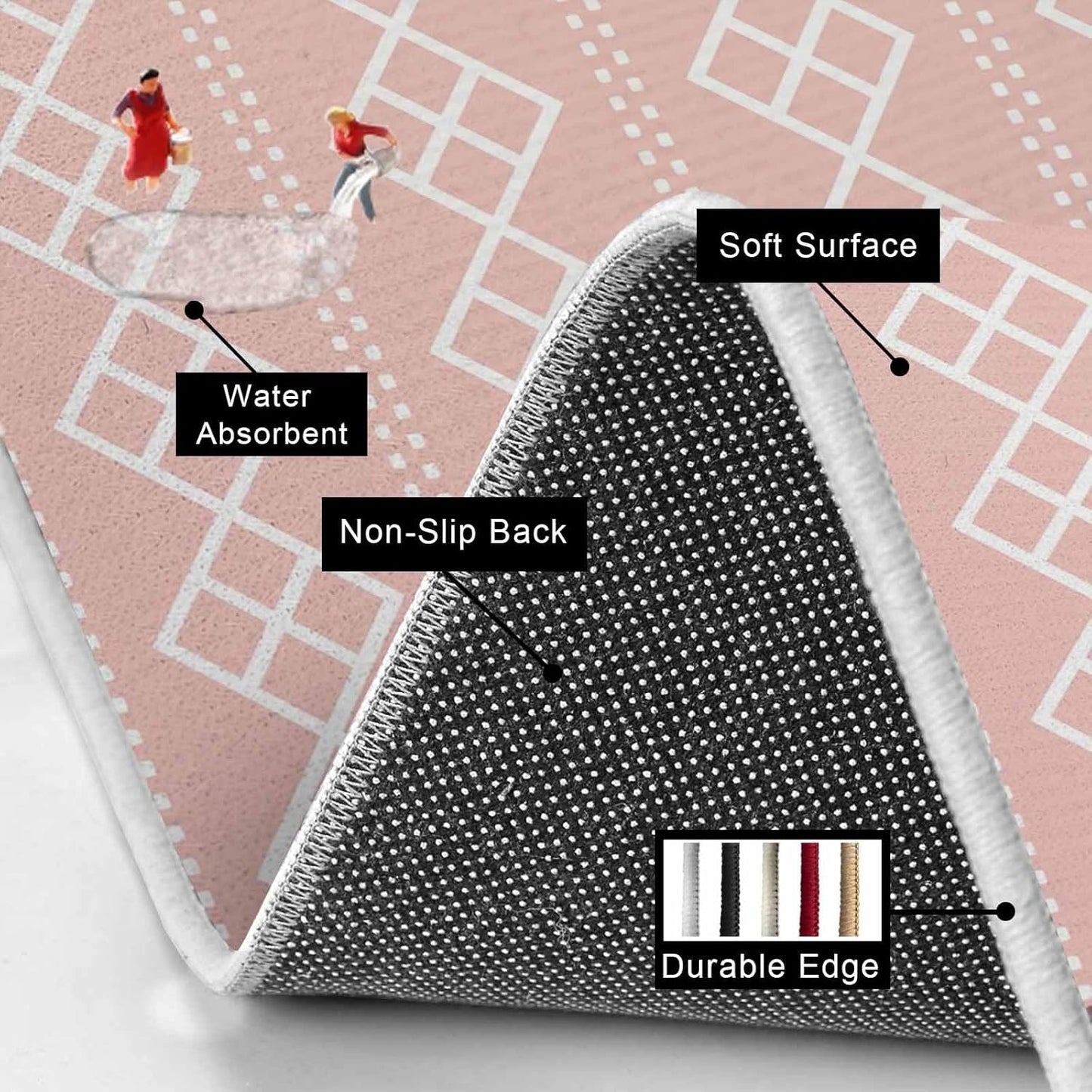 Peach Pink Checkered Kitchen Mat Set 2 Pieces Abstract White Geometric Argyle Stripe Non Slip Kitchen Rugs Washable Runner Rug Mats for Kitchen Sink Laundry Office (23.6" x 35.4"+23.6" x 70.9")