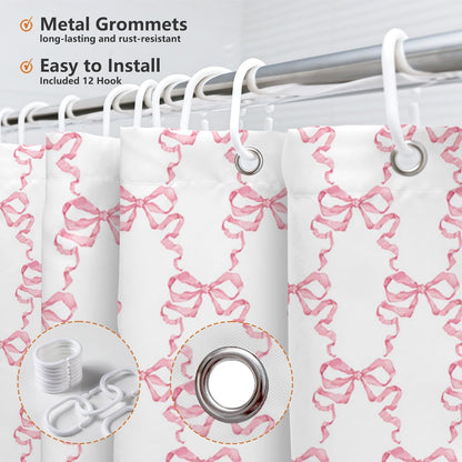 MEHOFOND Bow Shower Curtain Coquette Pink Bow Bathroom Decor for Women Girls Cute Romantic Bow Shower Curtain Modern Art Aesthetic Bathtub Decor Fabric Waterproof Bath Curtain with 12 Hooks 72x72 Inch