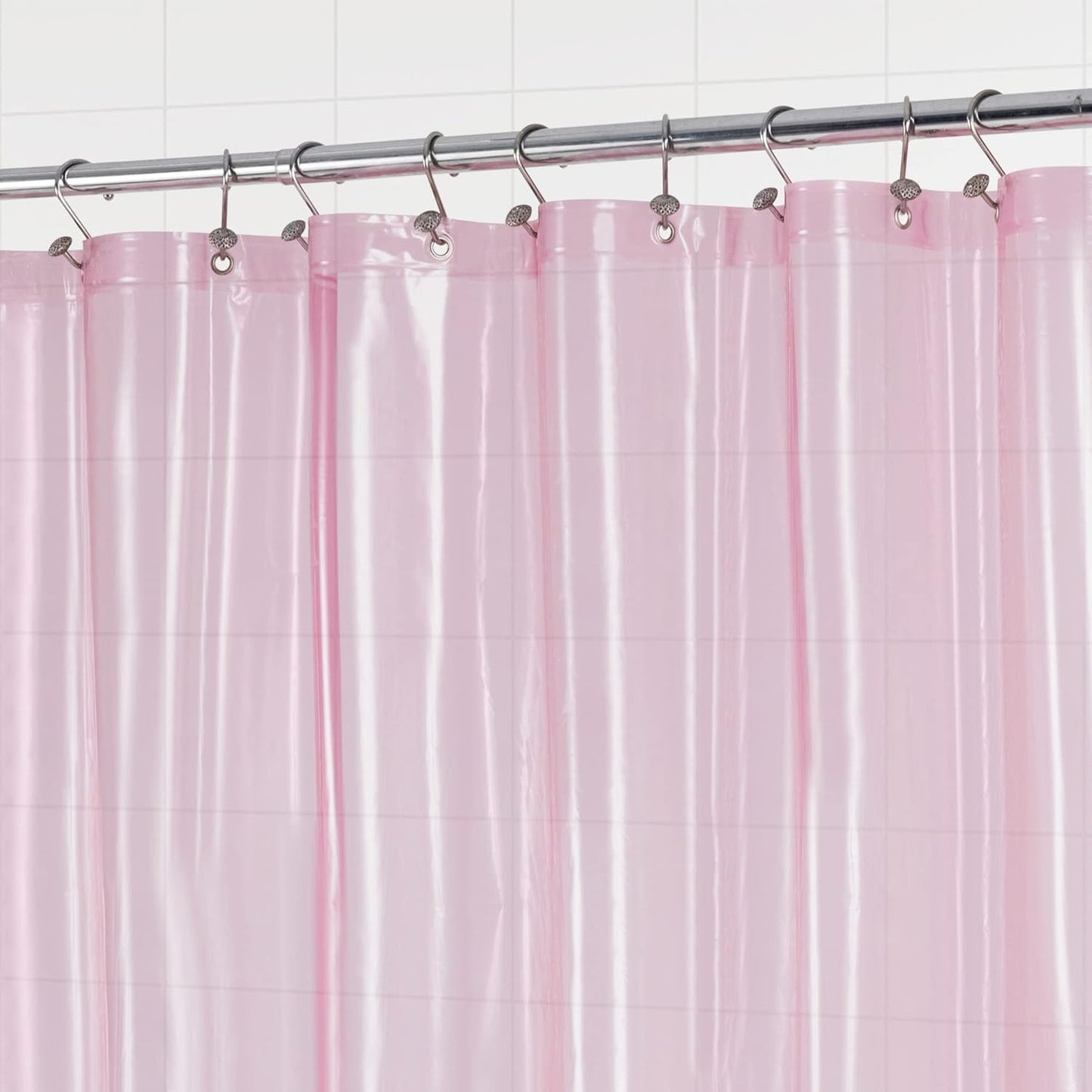 Barossa Design Shower Curtain Liner - Premium Clear Pink PEVA Shower Liner with 3 Magnets and Metal Grommets, Waterproof Lightweight Plastic Standard Size Bathroom Curtains - Translucent Pink