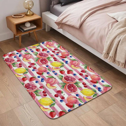 Summer Peach Lemon Grapefruit Doormat 20"x31",Absorbent Front Door Mat Non Slip Welcome Mat, Blueberry Strawberry Pink Stripe Indoor Mats Entryway Rug for Bedroom Kitchen Bathroom