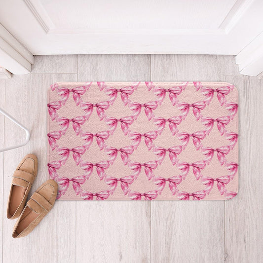 jejeloiu Peach Pink Bows Bathroom Rugs 16"x24" Kids Coquette Bows Bath Rugs for Shower Tub for Watercolor Bow Bath Mats for Bathroom Non-Slip Bowknot Bathroom Accossories