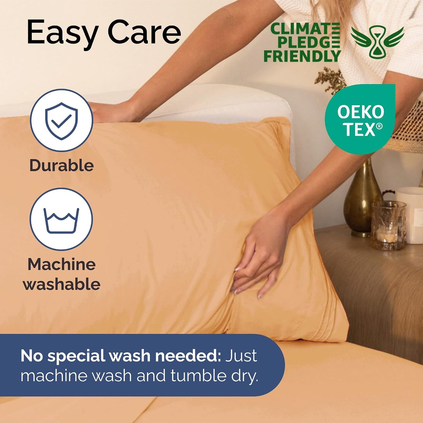 Queen Size 4 Piece Sheet Set - Ultra Soft & Cooling Bed Sheets - Fits 8 Inch to 16 inch Mattress - Wrinkle & Fade Free with Deep Pockets - Easy-Fit, Breathable & Comfy - Hotel Luxury Bedding - Peach