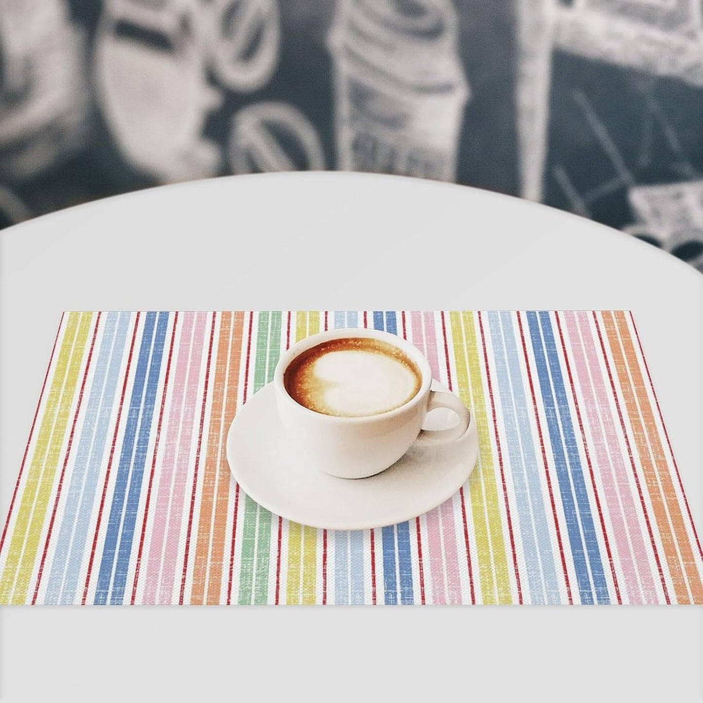 Stripe Placemat Set, Pink White Colourful Streaks Line Repeating Pastel Pattern Home Decor Linen Table Mats for Dining Room Kitchens Party Cafe Festive Banquet Wedding Decor, 18" L x 12" W【6 PCS】