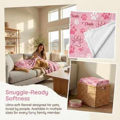 Custom Dog Blankets with Pet Name Personalized Pink Paw Dog Blanket, Customized Dog Blanket for Medium Puppy Small Large Dogs, Washable All-Season Air-conditioned Rooms Blankets Dog Gifts 30" x 40"