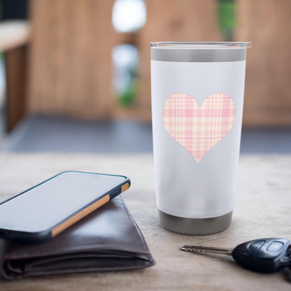 Cute Pink Peach Plaid Checkered Gingham Pattern Minimalist Stainless Steel Insulated Tumbler