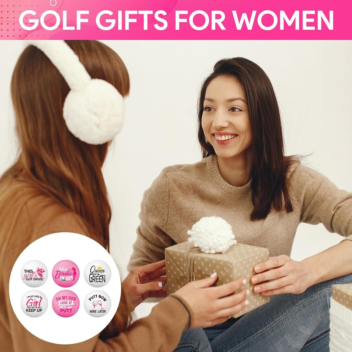 13 Pcs Golf Gifts for Women, Pink Funny Golf Balls for Women with Tees and Gift Box, Golfing Lovers Golfers Balls, Birthday Festival Gifts for Golfers Friend Mom Coworker Employee
