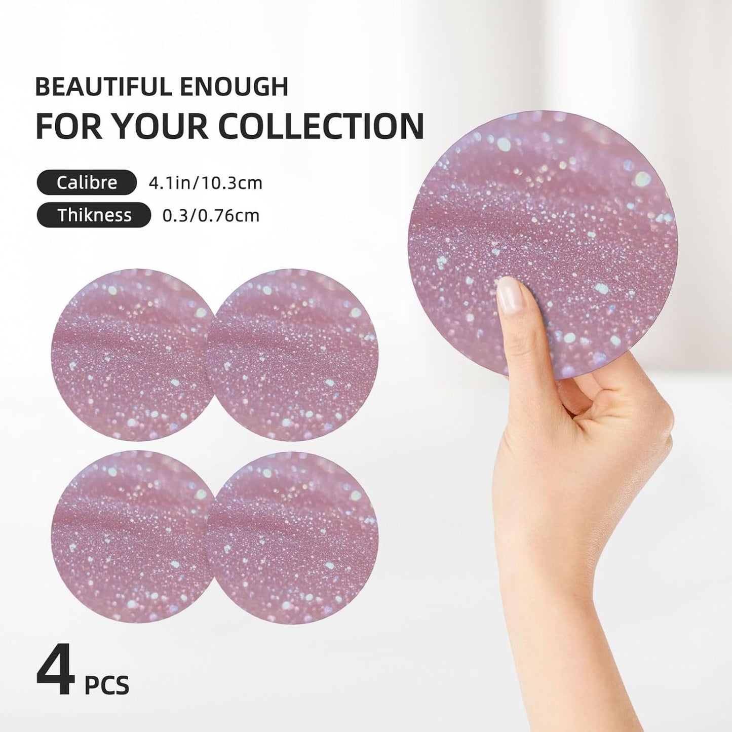 Pink Glitter Pattern Coasters Set of 4 Absorbent Ceramic Coasters for Drinks Modern Cup Coaster with Cork Backing Cute Stone Coaster Housewarming Gifts 4.1 Inches