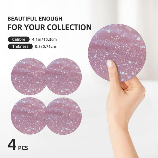 Pink Glitter Pattern Coasters Set of 4 Absorbent Ceramic Coasters for Drinks Modern Cup Coaster with Cork Backing Cute Stone Coaster Housewarming Gifts 4.1 Inches