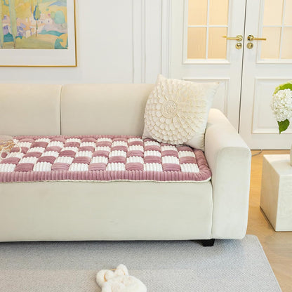 Funny Magic Sofa Cover, Waterproof Couch Cover for Dogs, Cream-Coloured Large Plaid Square Pet Mat, Bed Tatami Mat