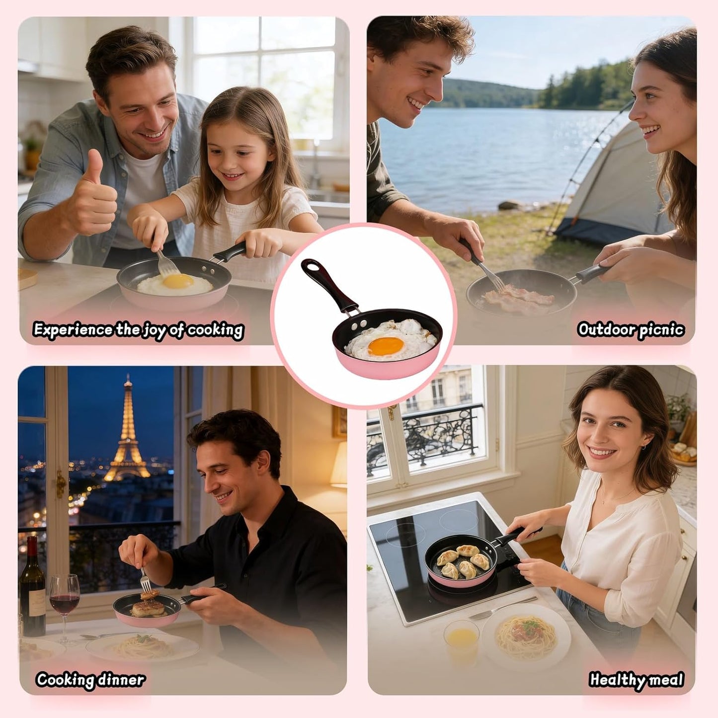 4.7 Inch Mini Non-Stick Skillet - 5-Layer Coating, Dishwasher Safe, Induction & Gas Compatible - Perfect for Camping, RV, Omelets, Pancakes & Healthy Cooking (Pink)