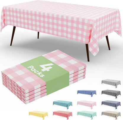 misaya 4 Packs Buffalo Disposable Table Cloth, 54 x 108 Inch Waterproof Plastic Tablecloth, Rectangle Pink and White Checkered Table Covers for Picnic, Birthday, Party, Back to School