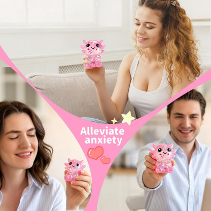 1PCS Glitter Axolotl Squishy, Slow Rising Squeeze Toy, Cute Axolotl Fidget Toy for Stress Relief, Calming Sensory Toy for Kids Adults, Party Favor Gifts (Pink)