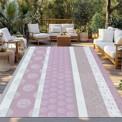 Outdoor Rug 4x6 Ft, Farm Fruits Area Rug Runners for Hallways Non Slip, Entryway Rugs, Watermelon Lemons Peach Pink Grey Striped Washable Indoor Outdoor Rugs for Patios/Porch/Deck