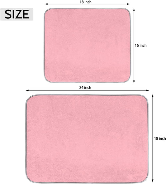 Light Pink Dish Drying Mat for Kitchen Counter Dish Drying Pad Non-Slip Absorbent Microfiber Drainer Rack Mats for Dishes Pots Pans 16"x18"