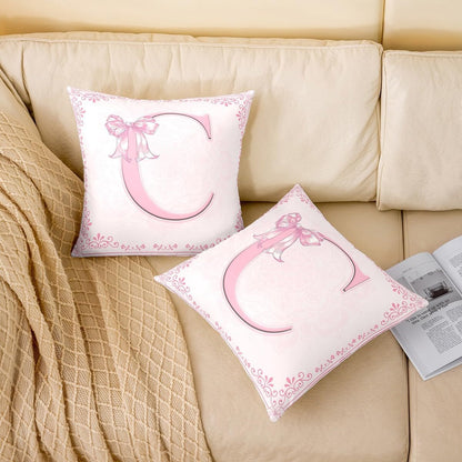 Manfei Pink Letter C Throw Pillow Cover Princess Bowknot Double Sides Pillow Case for Kids Boys Girls,Watercolor Floral Bow Cushion Cover for Bed Couch Sofa,1 Pack 18"x18"