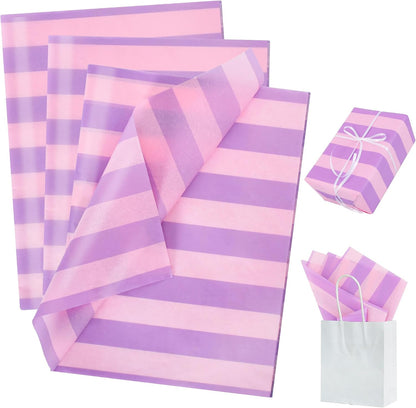 BEISHIDA Purple Pink Big Stripe Tissue Paper Bulk,Wrapping Tissue Paper for Gift Bags, 14 x 20 Inch Gift Wrap for Princess Party Bridal Shower, Baby Shower Easter Wedding DIY Crafts,30 Sheets