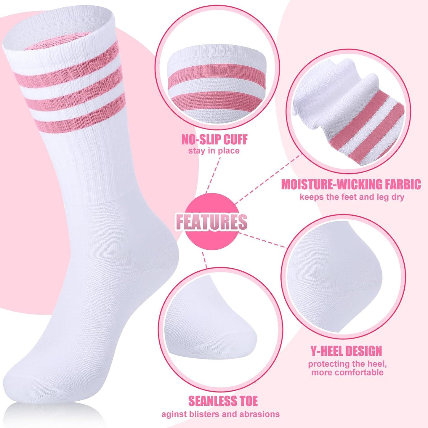 Hillban Sweatband and Stripe Sock Set Neno Wrist Sweat Band Sport Headband Wristband for Men Women 80s Party Accessories