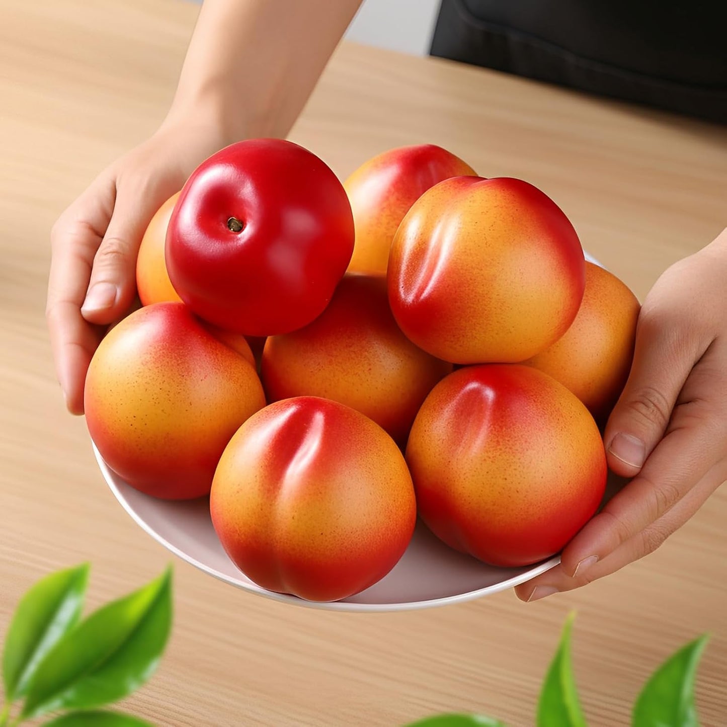 Gresorth 6pcs Artificial Peach Decoration Fake Nectarine Fruit Display Faux Lifelike Fruits Ornament Home Party Kitchen Christmas