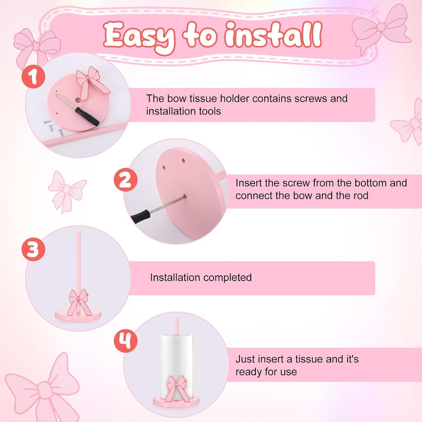 Pink Bow Paper Tissue Holders Coquette Bow Wooden Decorative Towel Holder Christmas Napkin Holder Kitchen Decor for Kitchen Bathroom Home Christmas Baby Shower