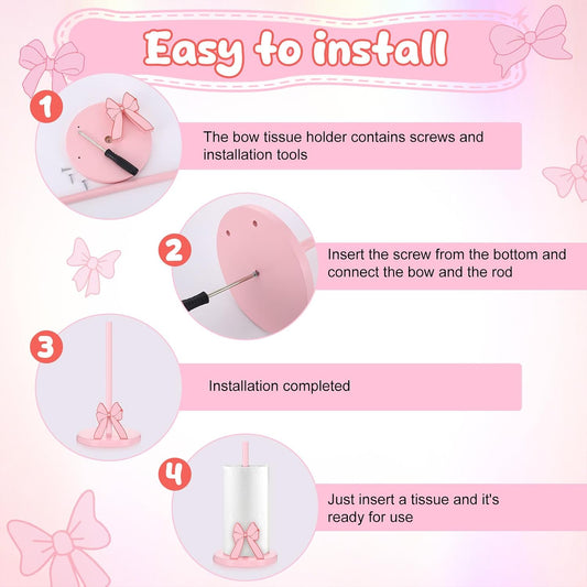 Pink Bow Paper Tissue Holders Coquette Bow Wooden Decorative Towel Holder Christmas Napkin Holder Kitchen Decor for Kitchen Bathroom Home Christmas Baby Shower