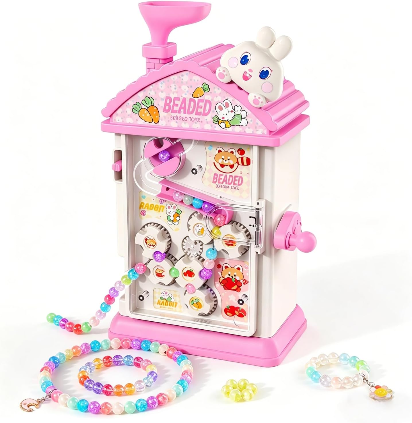 MAGTHIC Charm Bracelet Making Kit- Automatic Hand-Crank Pink House Toys that Inspires Creativity and Imagination, DIY Beaded Jewelry Maker Kit, Friendship Bracelets Birthday Gift for Girls Kids 6-12