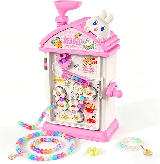 MAGTHIC Charm Bracelet Making Kit- Automatic Hand-Crank Pink House Toys that Inspires Creativity and Imagination, DIY Beaded Jewelry Maker Kit, Friendship Bracelets Birthday Gift for Girls Kids 6-12